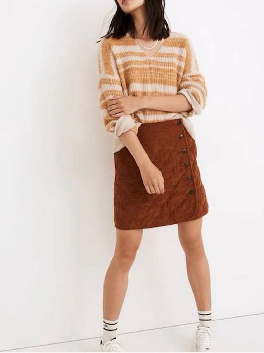 Madewell Quilted Corduroy Wrap Mini Skirt Size 0 Rust Brown